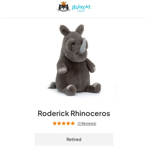 JELLYCAT Retired Roderick Rhino - Picture 1 of 3
